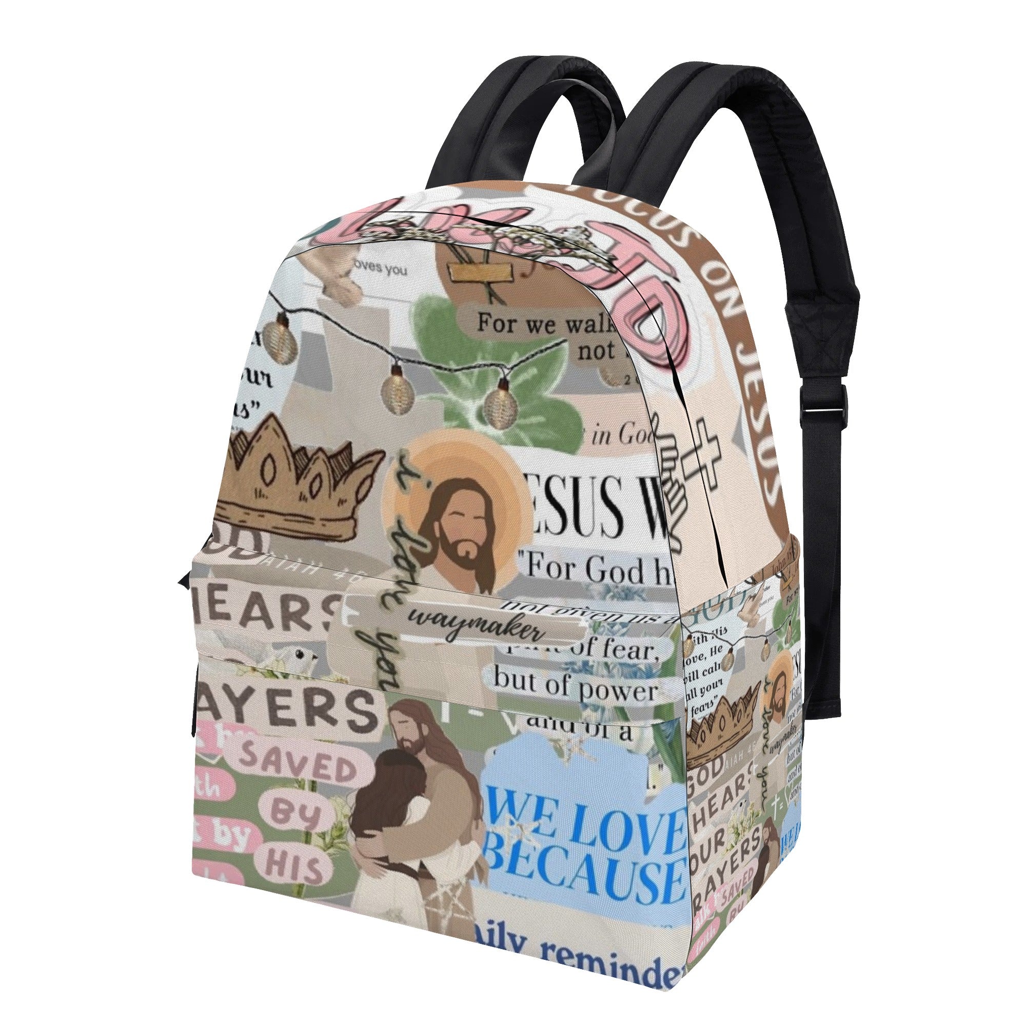 Christian Backpack with Jesus and Bible Verses, Waymaker, Faith Quotes, Crown of Glory Design.PLAF33